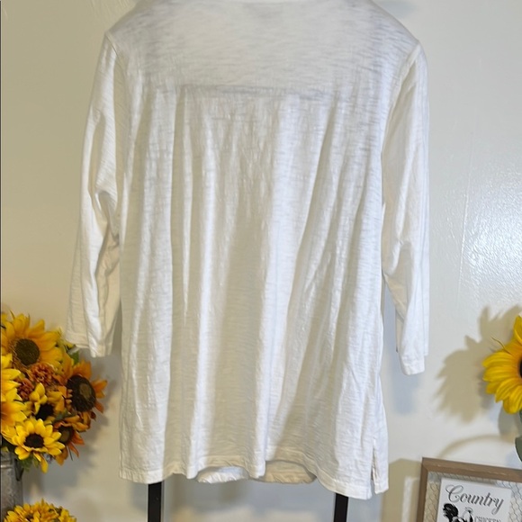 JM Collection White Blouse with Lace-Up Detail 3/4 length Sleeves - Picture 5 of 7